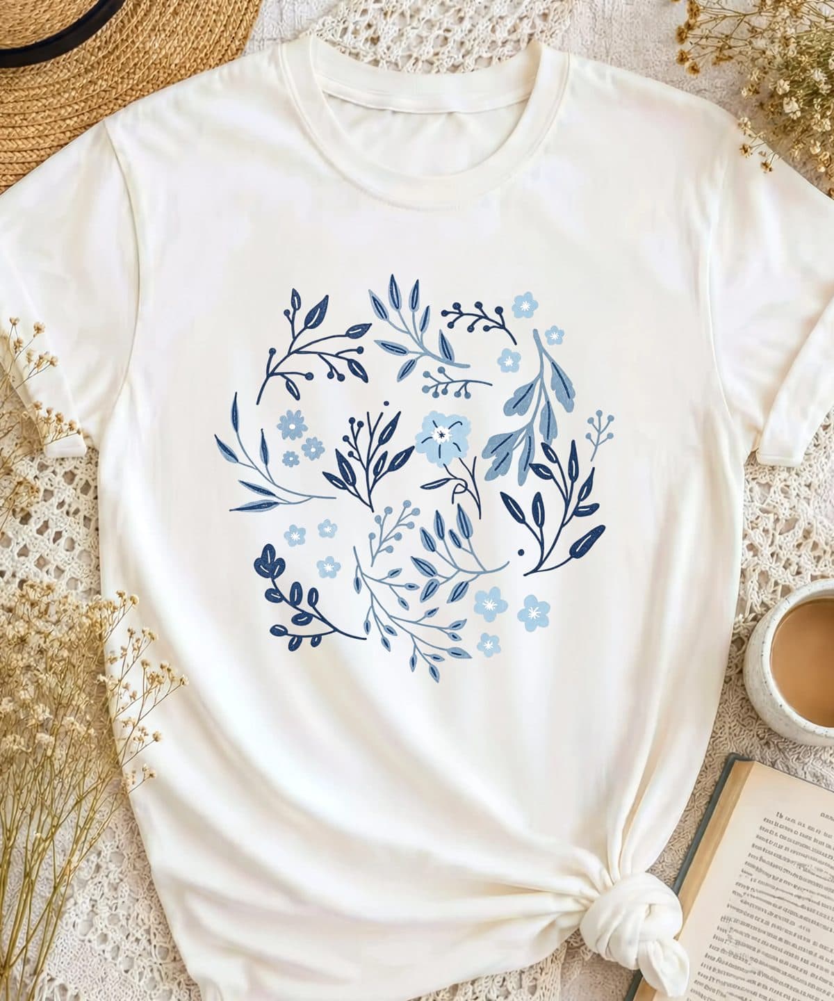 Blue Floral Wreath Tee