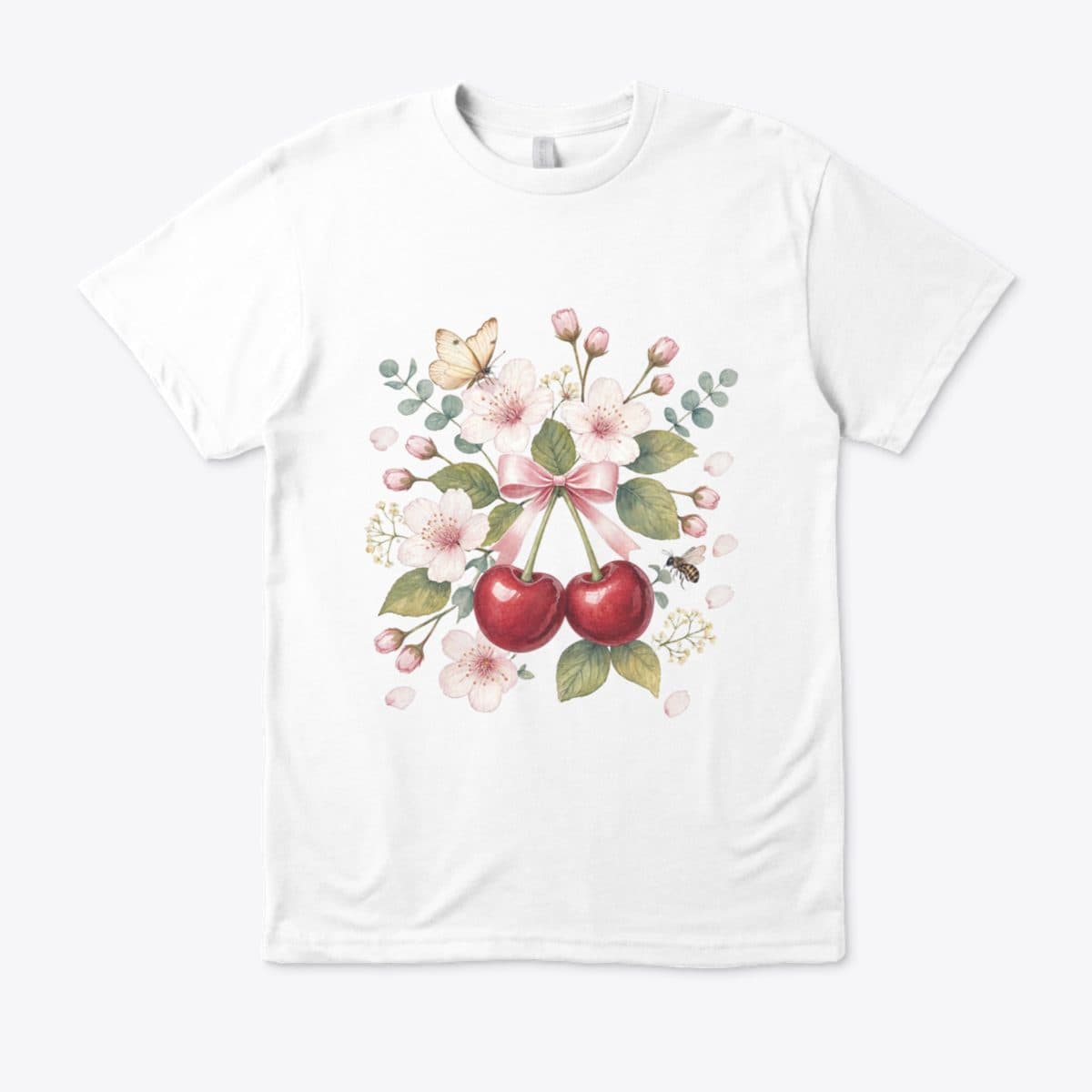 Twin Cherries & Blush Bow – تيشيرت من القطن البريميوم